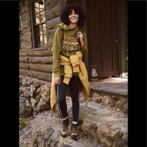 Free People Womens Movement Powder Bunny Sweater Knit Hoodie Green Size M